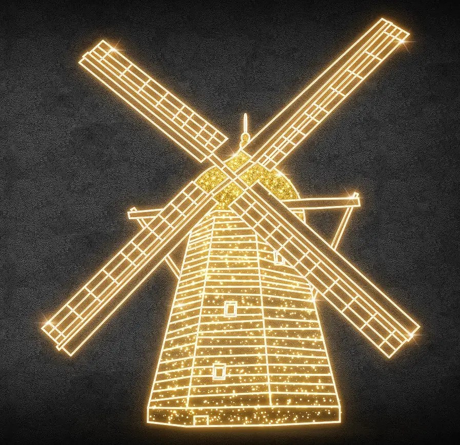 Moulin à lumière Eco Fix 2D LED, 277 × 293 × 60 cm, blanc chaud, sur pied, imprimé en 3D, aluminium