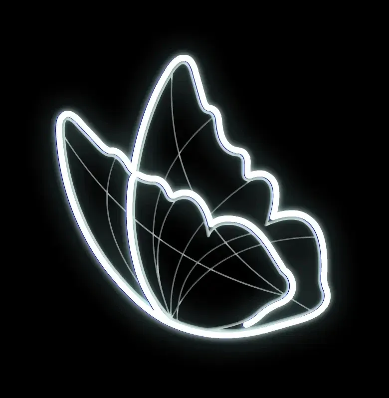 Eco Fix 2D LED light butterfly, 95 × 100 cm, blanc glacé, debout, imprimé en 3D, aluminium
