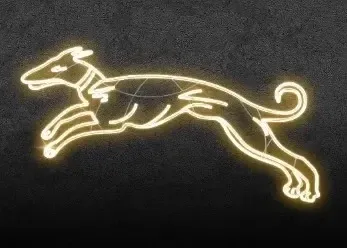 Eco Fix 2D LED chien lumineux, en saut, suspendu, 162 × 62 × 3 cm, blanc chaud, imprimé en 3D, doré