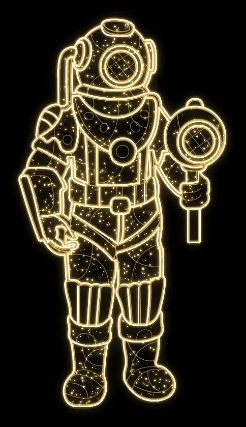 Eco Fix 2D LED light diver, 200 × 110 cm, blanc chaud, debout, impression 3D