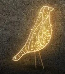 Eco Fix Oiseau lumineux 2D LED, 90 × 64 × 5 cm, blanc chaud, sur pied, aluminium