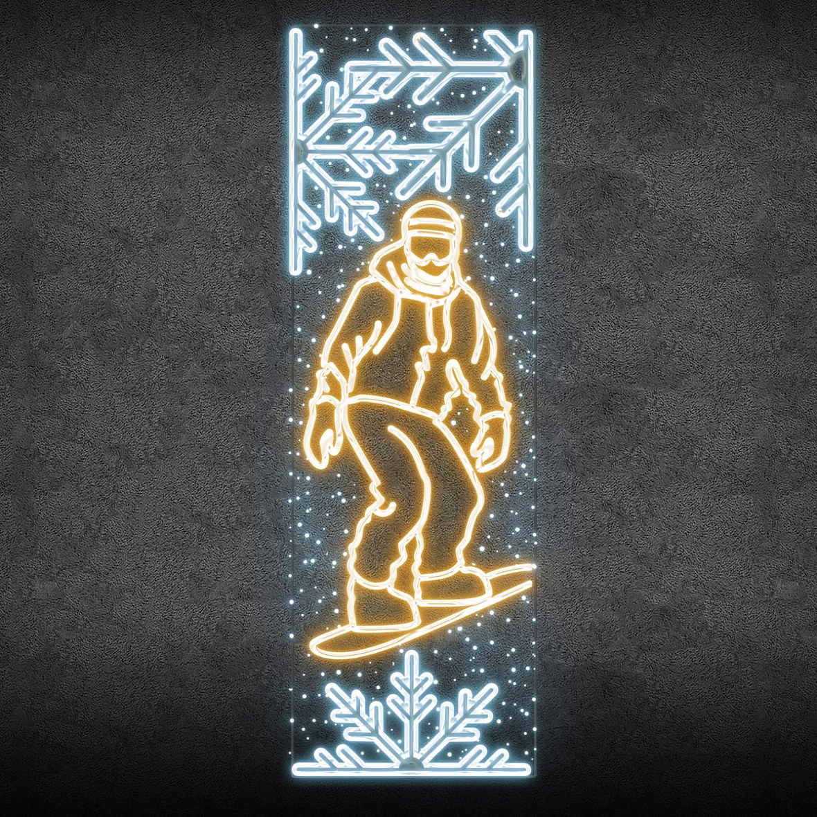 Easy Fix Bannière lumineuse 2D LED snowboarder, 80 × 247 cm, blanc chaud et glacé, décor pour l'éclairage public, aluminium