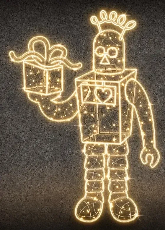 Eco Fix robot lumineux 2D LED, 200 × 140 cm, blanc chaud, sur pied, imprimé en 3D, aluminium
