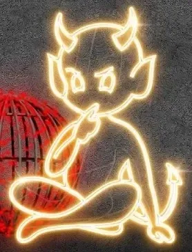 Diable lumineux 2D LED III, 66 × 90 cm, blanc chaud, debout, impression 3D