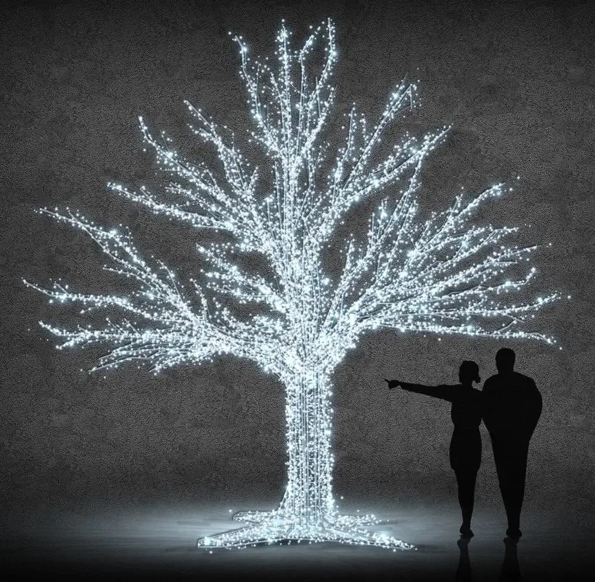 Eco Fix 3D LED arbre à feuilles caduques 400 cm, blanc glacier, aluminium
