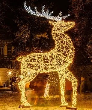 Renne lumineux 3D LED 450 cm blanc glacier, bois blanc chaud et blanc glacier, aluminium
