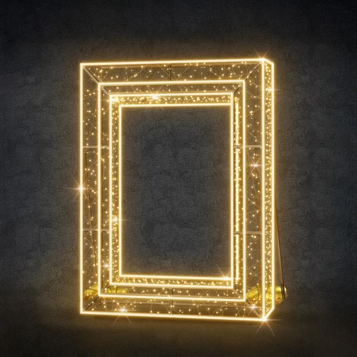Cadre lumineux LED 3D, 170 × 230 × 20 cm, blanc chaud, 36 V, 89 W, 66 kg, 3 pièces