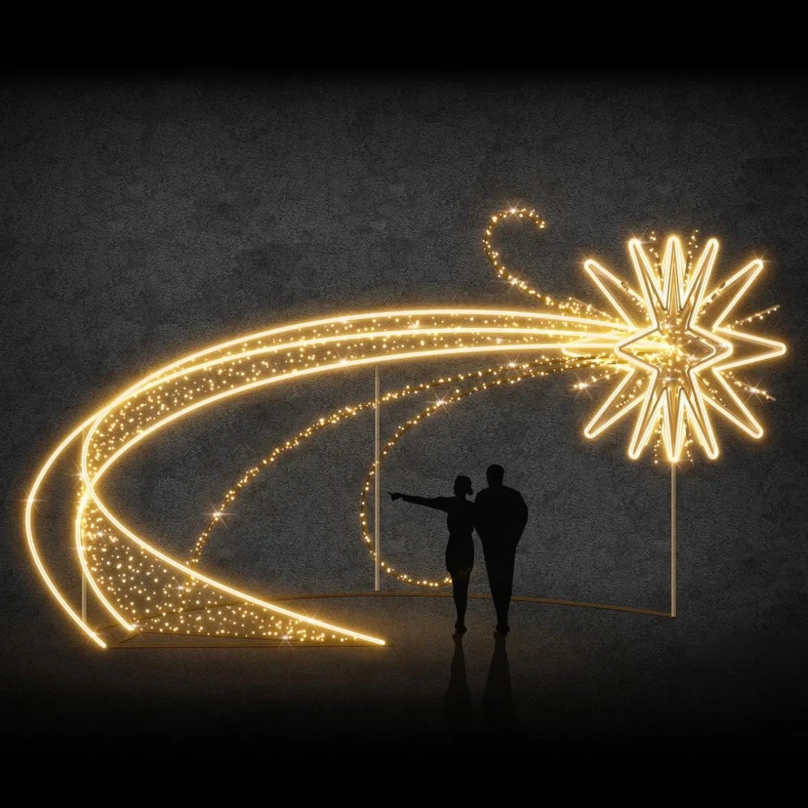 Eco Fix Lumière comète LED 3D autour de l'arbre, 800 × 700 × 500 cm, blanc chaud, aluminium