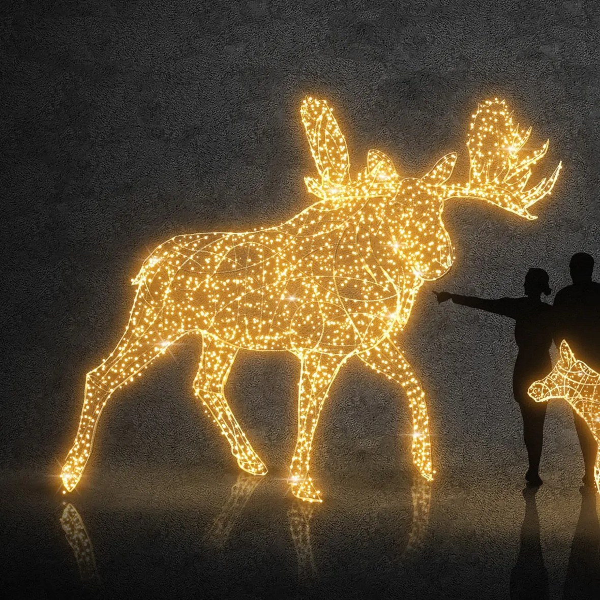 Eco Fix 3D LED light moose, WS2B, 320 × 450 × 320 cm, blanc chaud, aluminium
