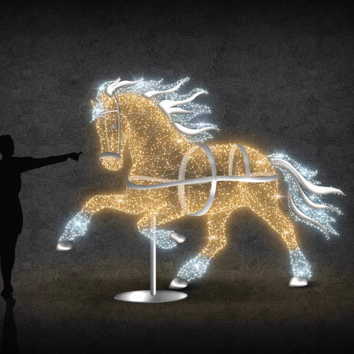 Cheval lumineux Eco Fix 3D LED 230 cm, F, blanc chaud et glacé, aluminium