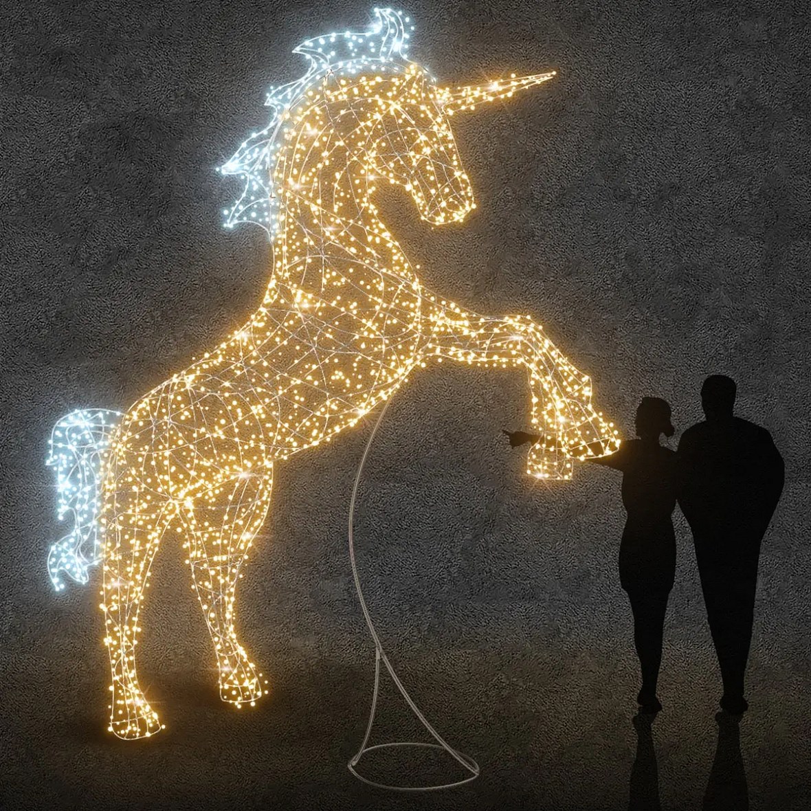 Lampe 3D LED licorne, 360 × 400 × 97 cm, blanc chaud et glacé, 36V, 41 W, 35,4 kg, 3 pièces