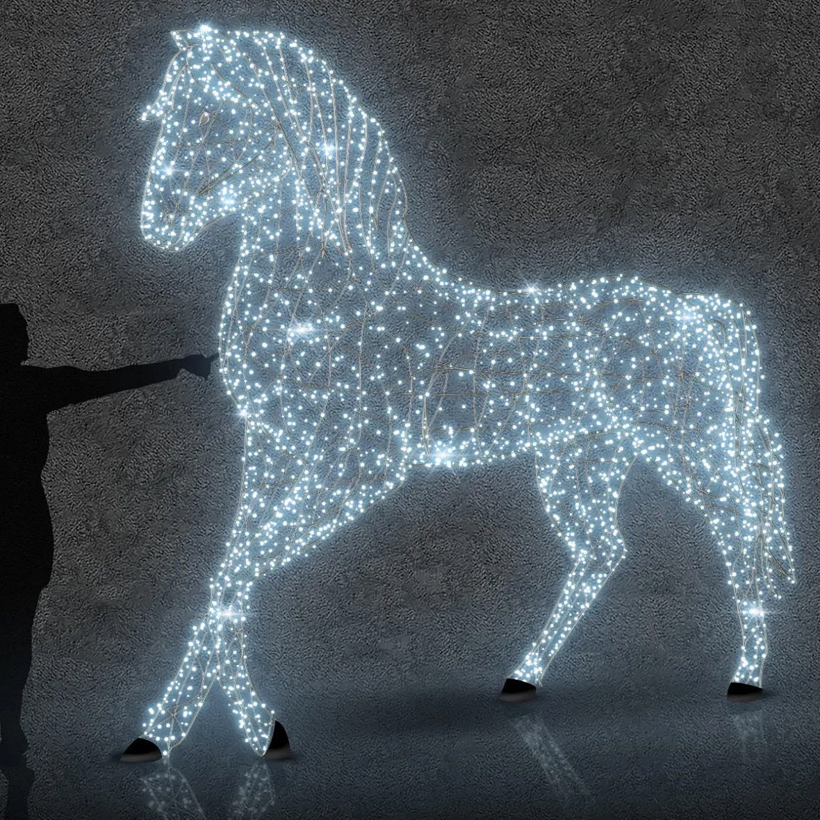 Eco Fix Cheval lumineux LED 3D, 270 × 250 × 65 cm, blanc froid avec Flash, aluminium