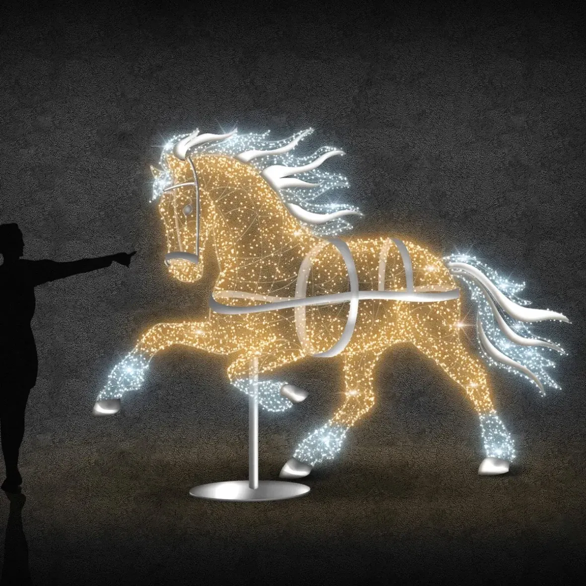 Cheval de lumière Eco Fix 3D LED 230 cm, D, blanc chaud et glacé, aluminium