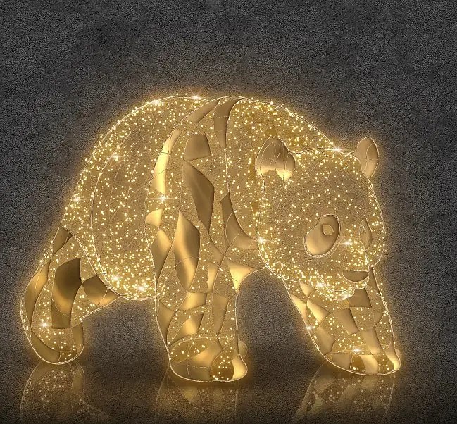 Eco Fix 3D LED light panda, 175 × 285 × 130 cm, blanc chaud, aluminium