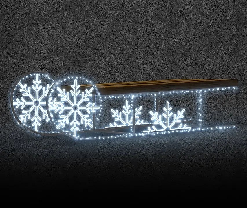 Traîneau lumineux Eco Fix 3D LED, 230 × 95 × 50 cm, blanc glacier, debout, aluminium