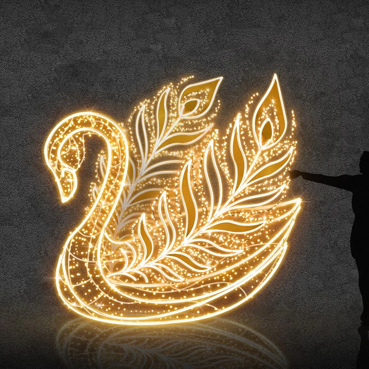Cygne lumineux LED 3D 200 × 250 × 270 cm, blanc chaud, 36 V, 98 W, 51,2 kg, 3 pièces