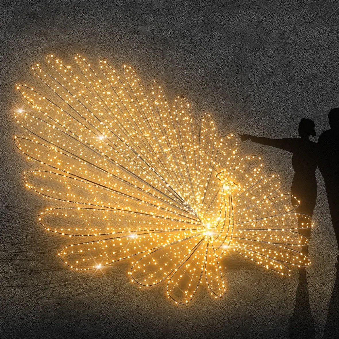 3D LED peacock light, 430 × 250 × 240 cm, blanc chaud, 36 V, 70 W, 52 kg, 5 pièces