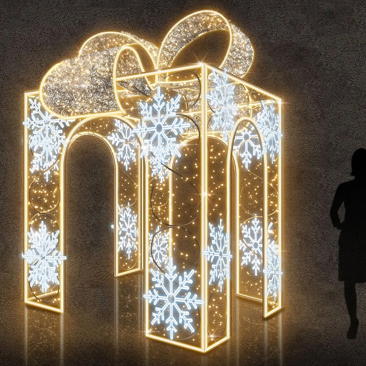 Eco Fix 3D LED light gift with bow, 200 × 350 × 200 cm, aluminium