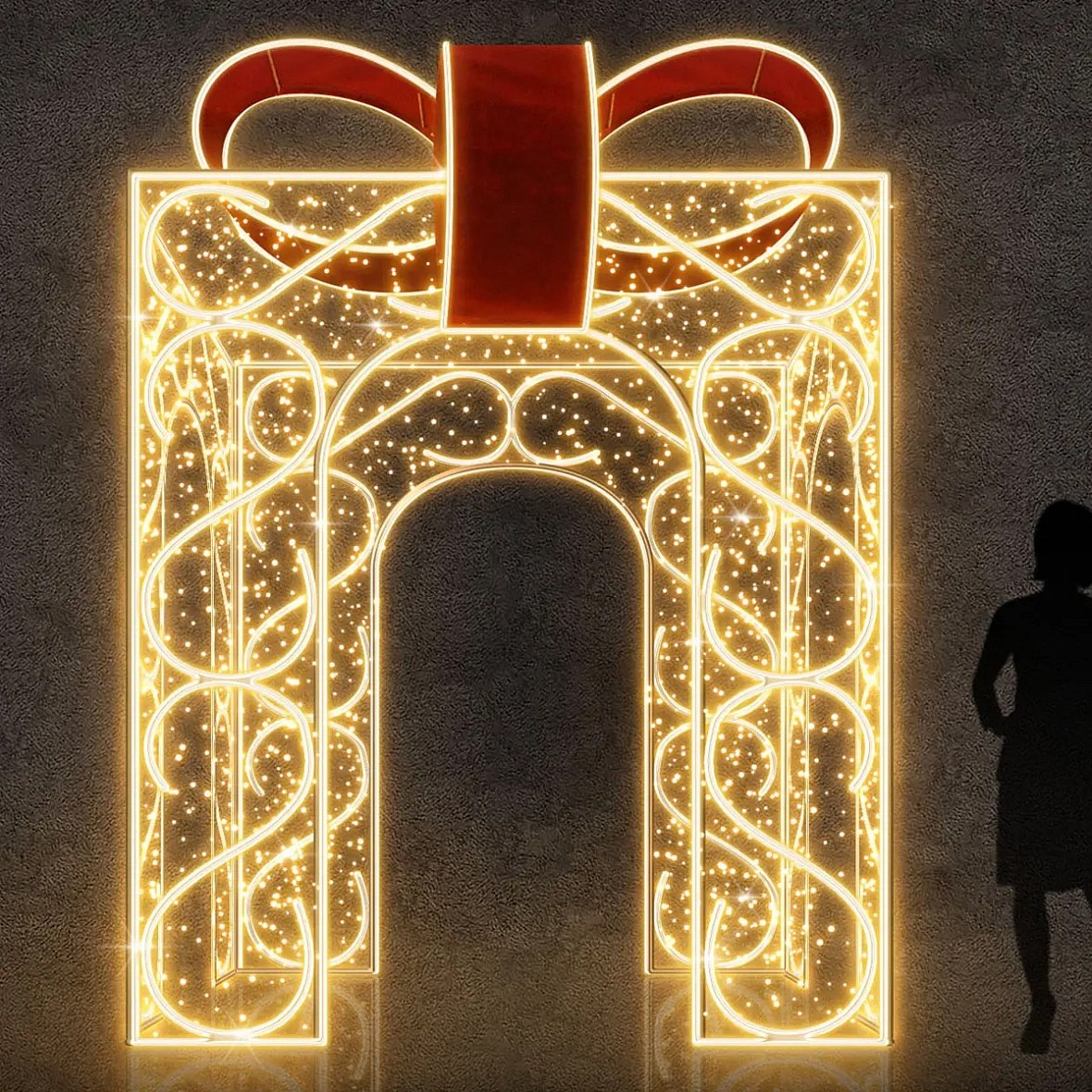 Cadeau lumineux 3D LED, passe-partout, 200 × 310 × 200 cm, blanc chaud, aluminium
