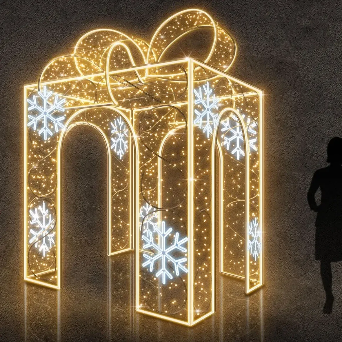 Easy Fix 3D LED light gift pass-through, 200 × 310 × 200 cm, blanc chaud et glacé, aluminium