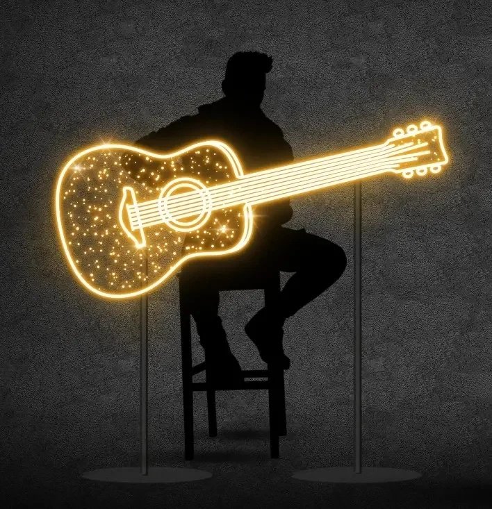 Eco Fix 2D Guitare lumineuse à LED, blanc chaud, aluminium