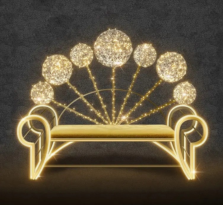 Banc lumineux 3D LED, 175 × 145 × 40 cm, blanc chaud, 36 V, 26 W, en 2 parties