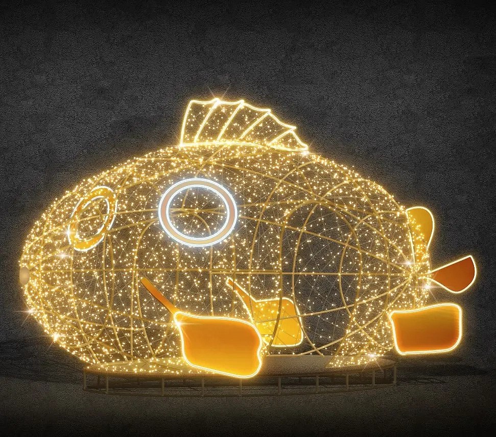 Easy Fix 3D LED light submarine, 600 × 350 × 270 cm, blanc chaud, sur pied, aluminium