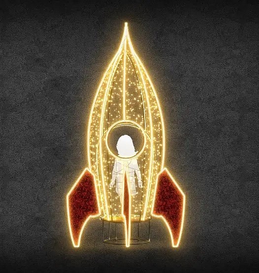 Eco Fix 3D LED rocket light, chaud, froid, 426 × 165 cm, sur pied, aluminium