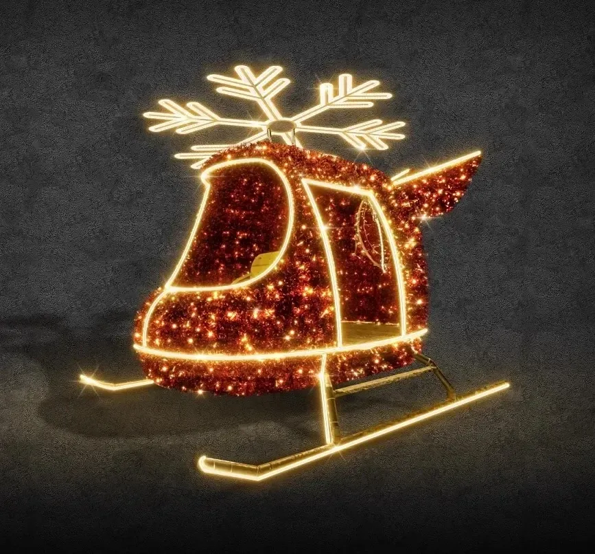 Eco Fix Hélicoptère lumineux à LED 3D avec flocon de neige, 600 × 450 × 220 cm, blanc chaud, sur pied, aluminium