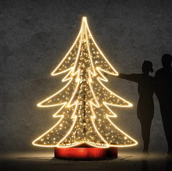Arbre Eco Fix 3D LED à six branches, 170 × 250 × 170 cm, blanc chaud, aluminium