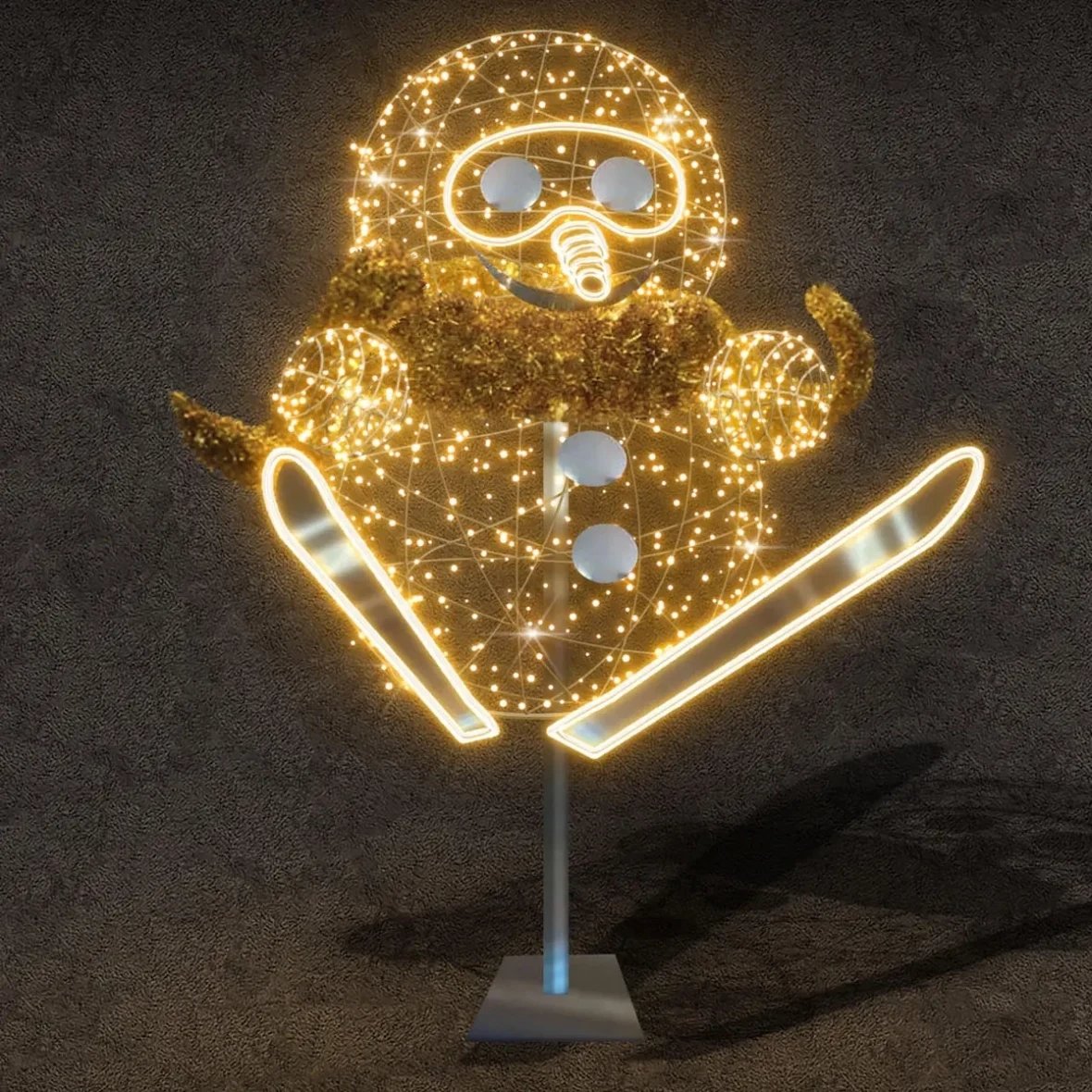 Easy Fix 3D LED bonhomme de neige en saut, 135 × 237 × 145 cm, blanc chaud, aluminium