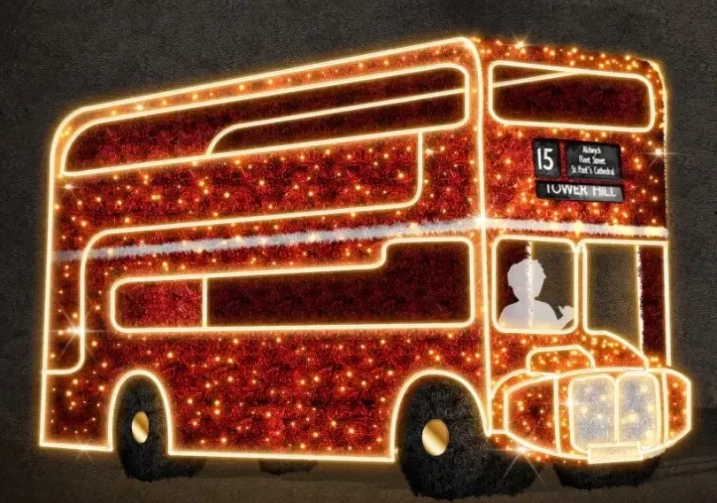 Eco Fix 3D LED light Bus à deux étages, 180 × 280 × 500 cm, blanc chaud, sur pied, aluminium