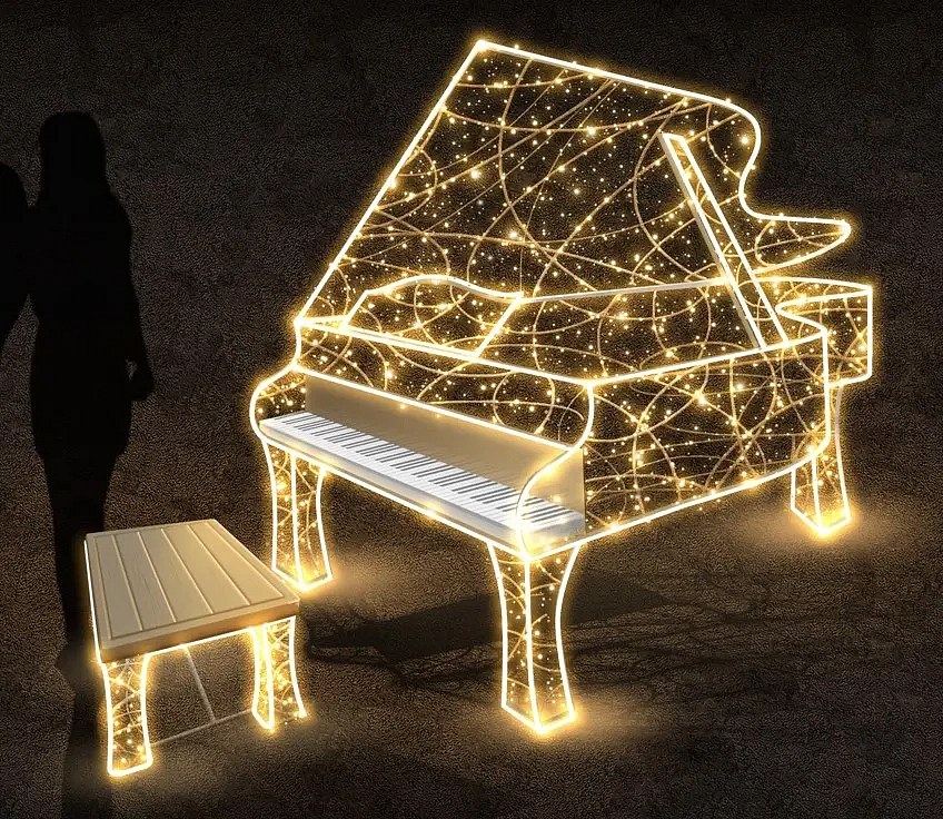 Piano lumineux à LED avec tissage, 280 x 160 x 120 cm, blanc chaud, 36V, 115 W, 68,2 kg, 2 pièces