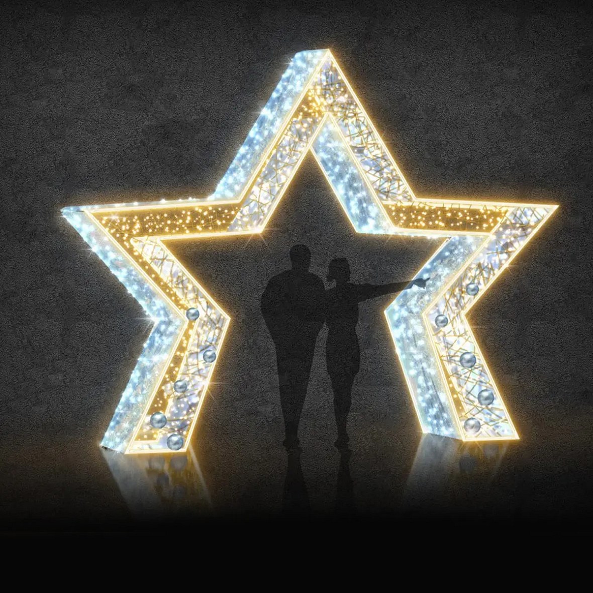 Eco Fix Lumière étoilée 3D LED, 450 × 370 × 70 cm, blanc chaud et glacé, aluminium
