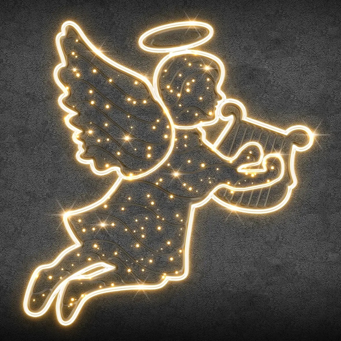 Easy Fix Décor LED 2D, Ange III avec harpe, 190 × 200 × 3 cm, blanc chaud, suspendu, imprimé en 3D, aluminium