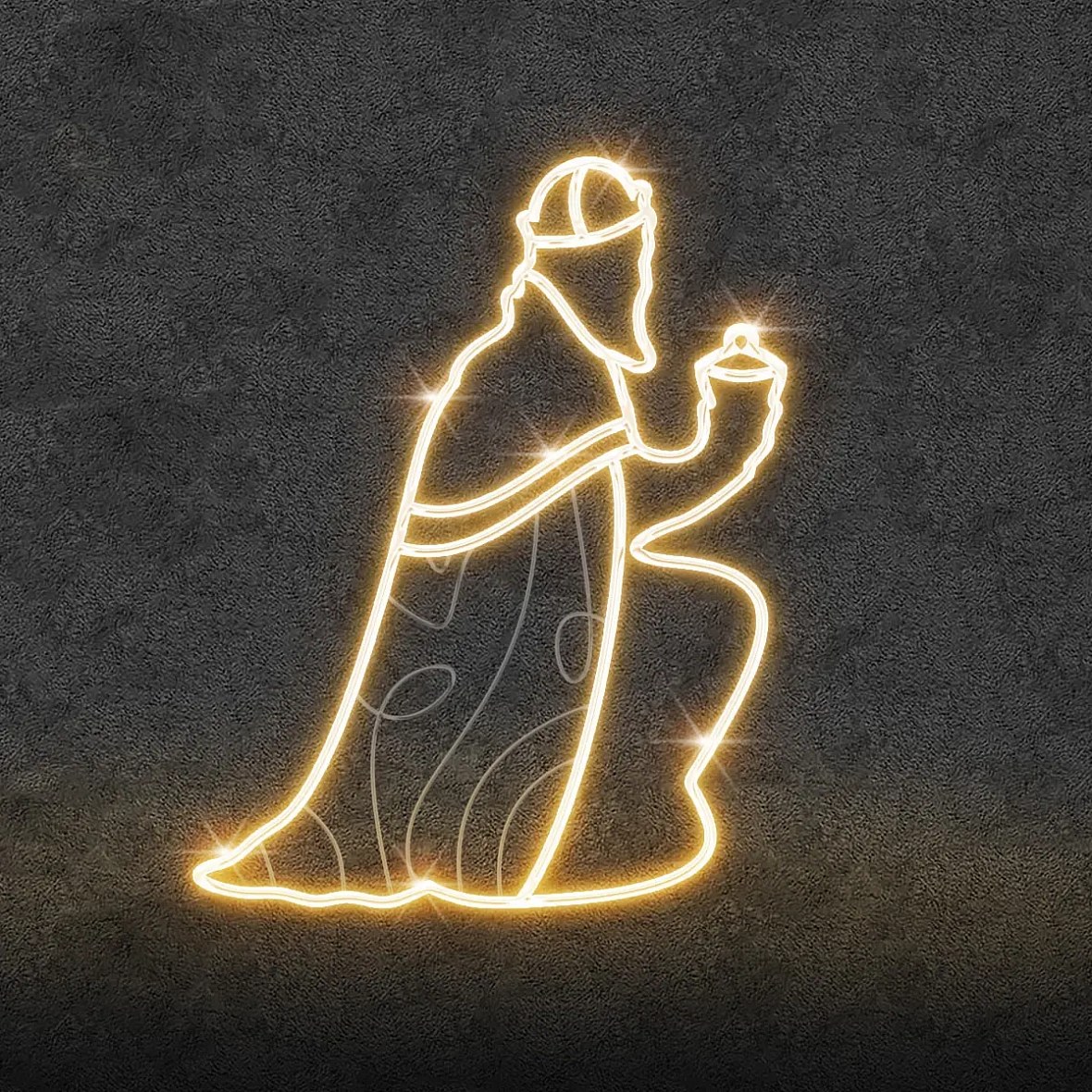 Easy Fix 2D LED light king kneeling, 155 × 105 cm, blanc chaud, debout, impression 3D