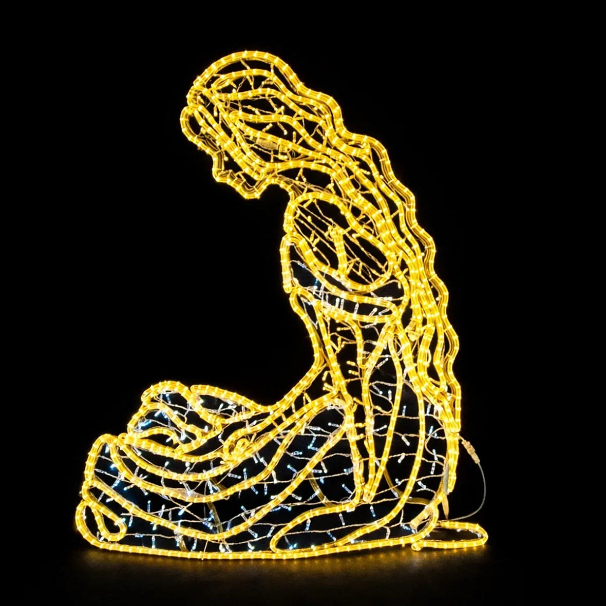Eco Fix Décor lumineux 2D LED, silhouette d'une fille 140 × 148 × 3 cm, blanc glacé et blanc chaud, tricoté, suspension, impression 3D
