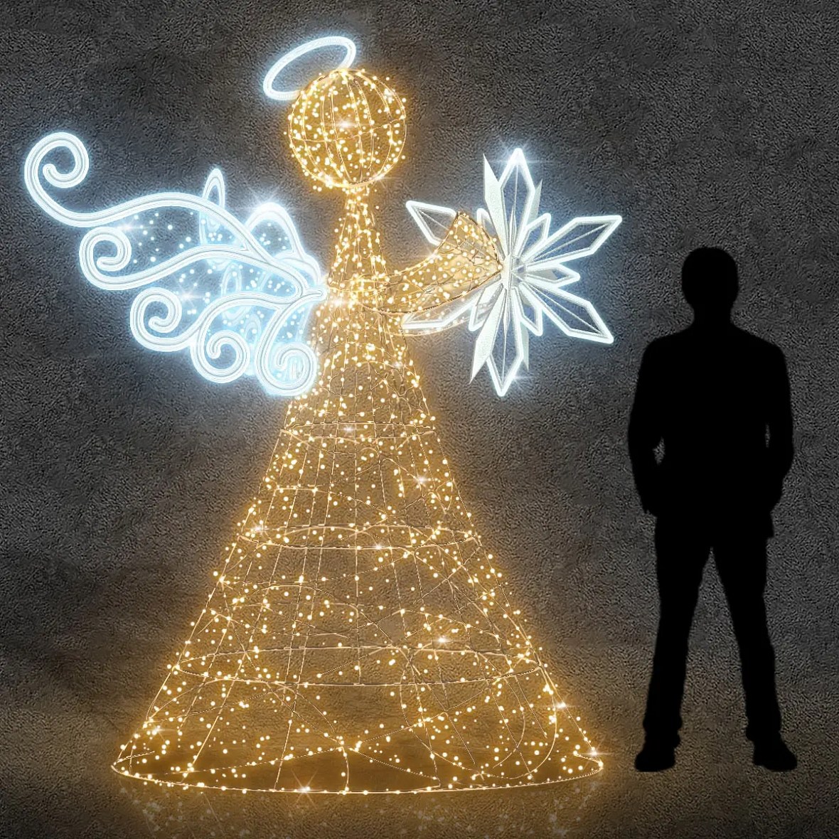 Ange lumineux 3D LED avec étoile, 250 cm, blanc chaud et glacé, aluminium