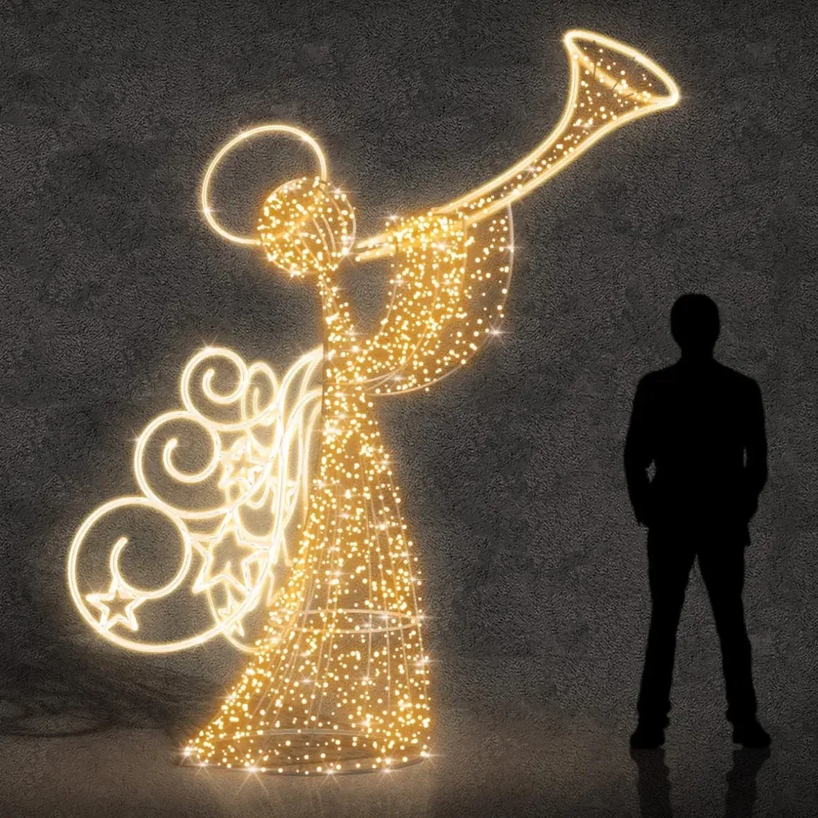 Ange lumineux Eco Fix 3D LED avec tube, 250 cm, blanc chaud, aluminium