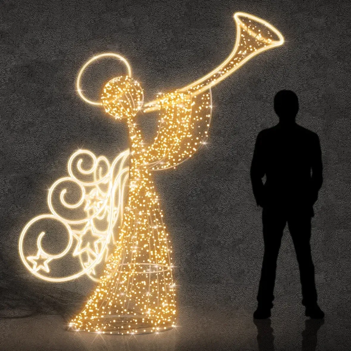 Ange lumineux LED en 3D, 250 cm, blanc chaud, aluminium