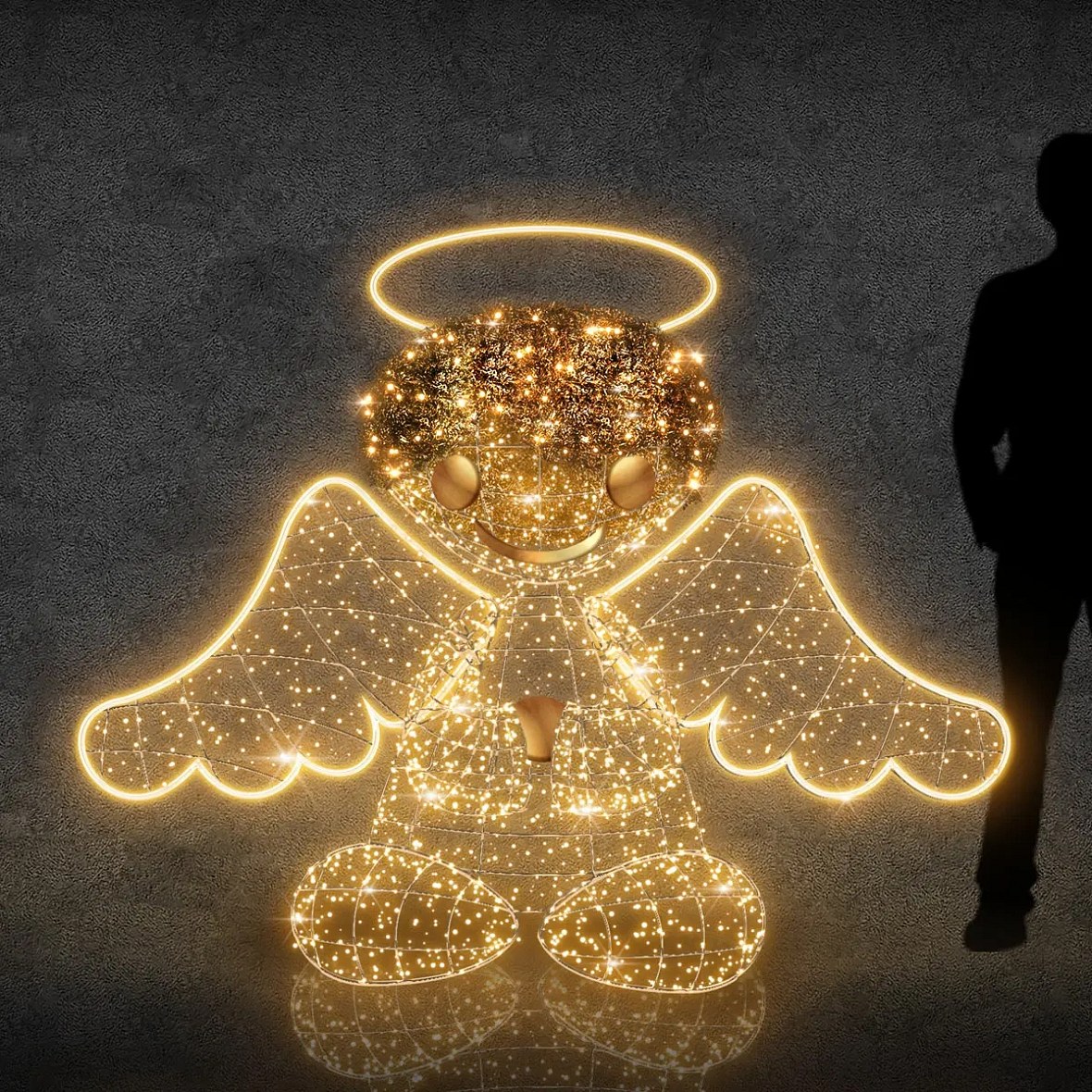 Ange lumineux 3D LED, 160 cm, blanc chaud avec Flash, aluminium