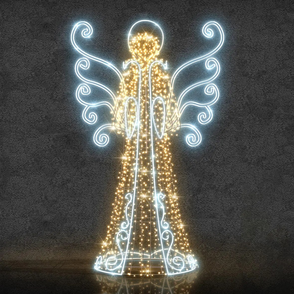 Ange lumineux 3D LED, 350 cm, blanc chaud et blanc froid