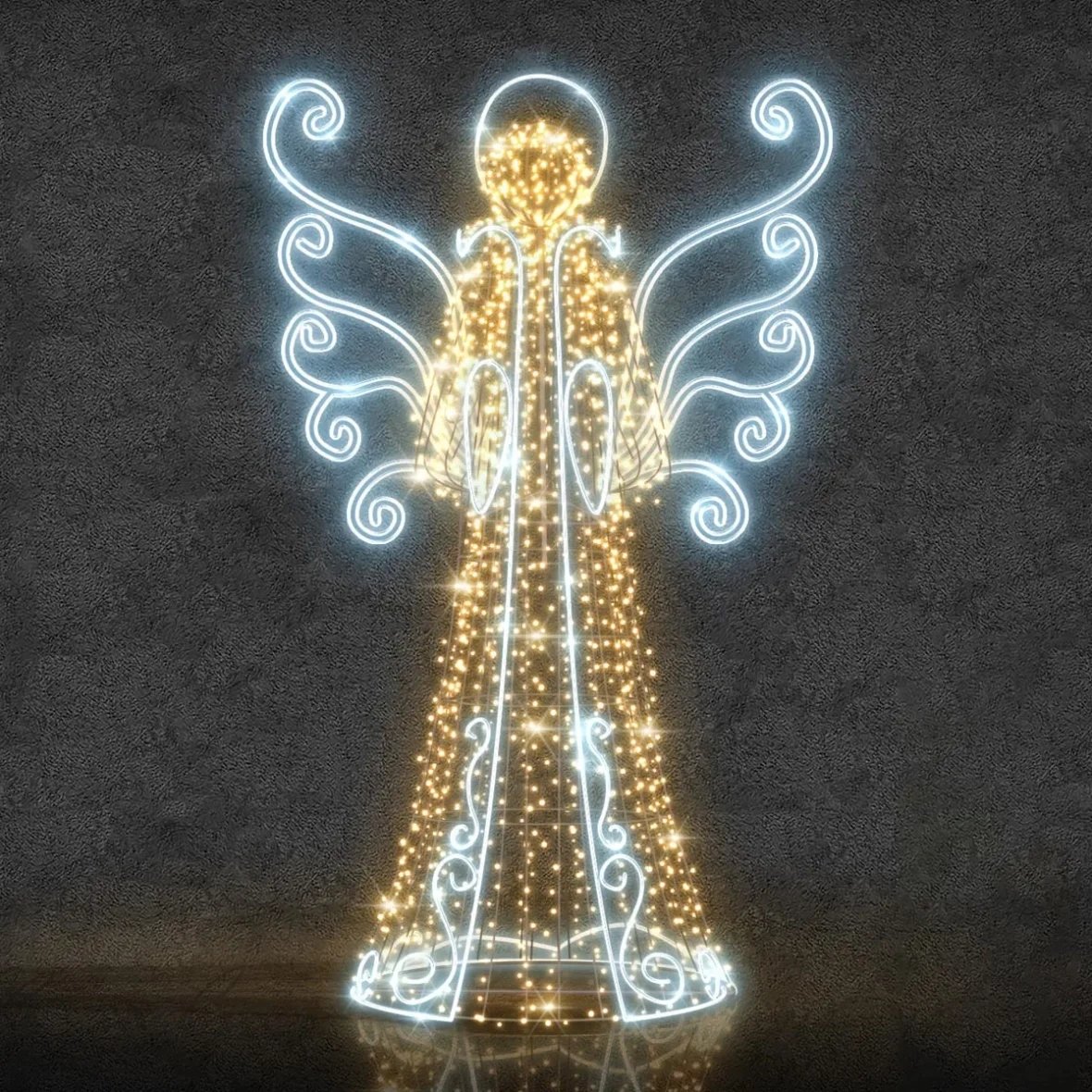 Ange lumineux 3D LED, 350 cm, blanc chaud et blanc froid