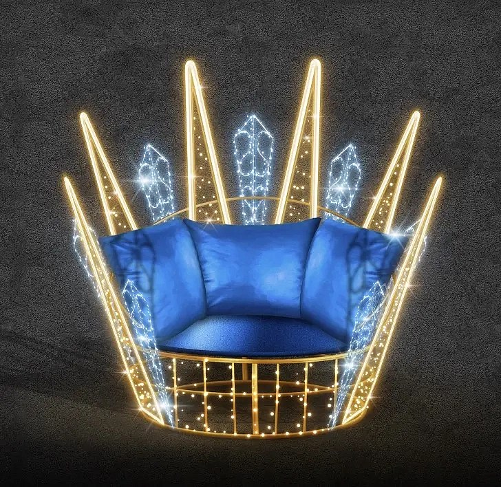 Chaise lumineuse 3D LED, 154 × 193 × 144 cm, blanc chaud et blanc glacier, 36 V, 54 W, 70 kg, 1 pièce