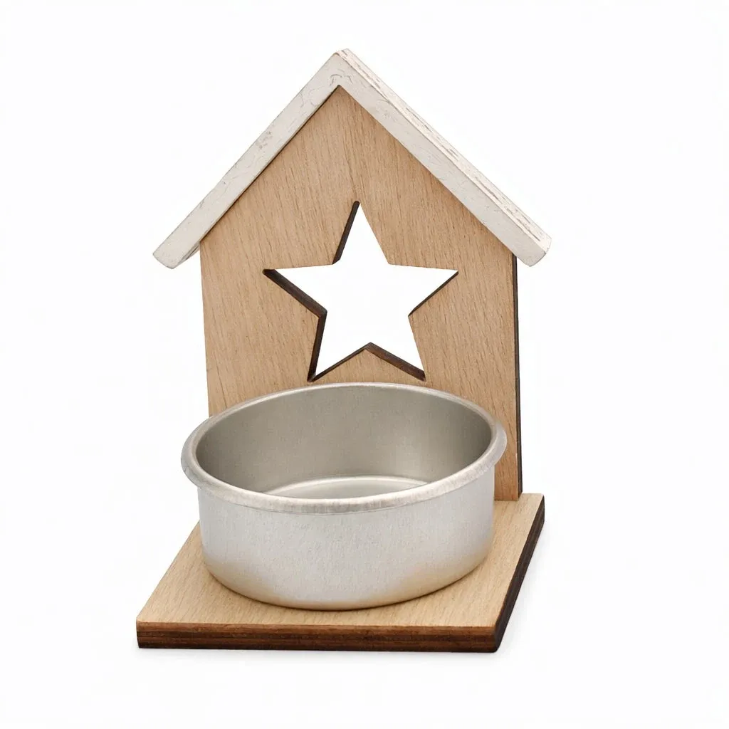 Bougeoir en bois pour bougies chauffe-plat, chalet avec étoile, 8 × 5 cm
