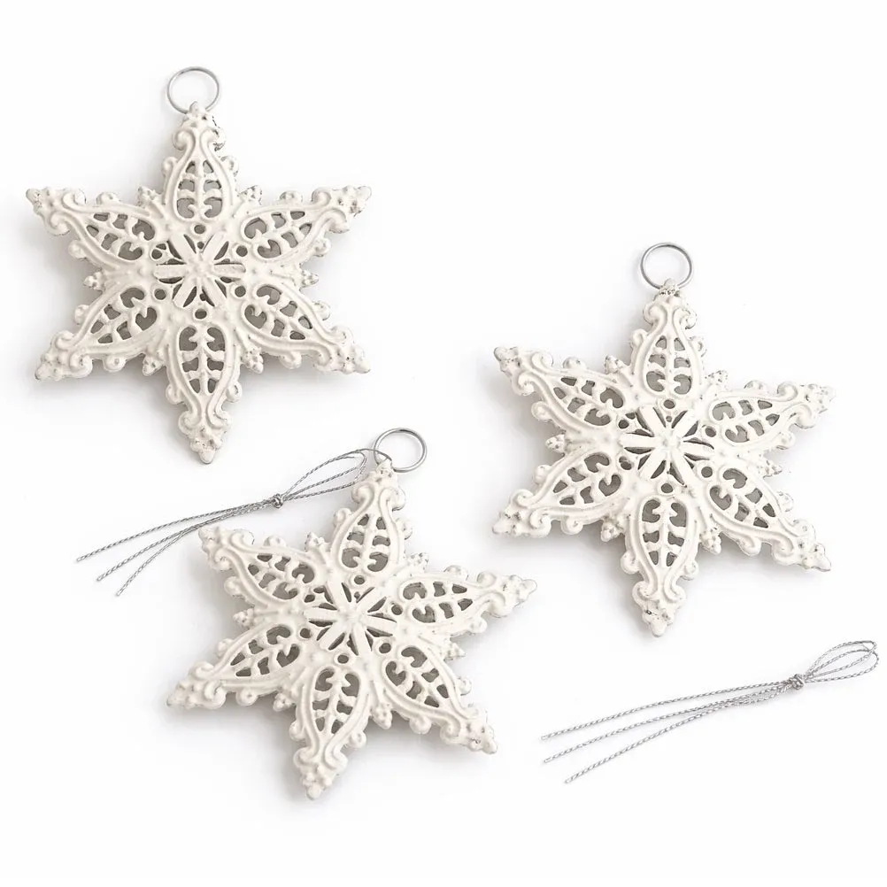 Décoration de sapin de Noël paillettes métalliques 10 × 7,7 cm, blanc, paquet de 3