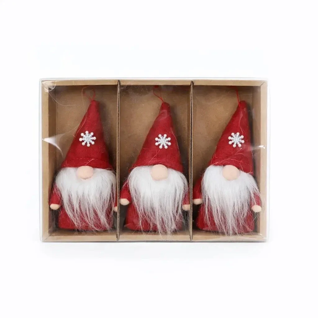 Set de décorations de Noël nains 11 cm, rouge, textile, paquet de 3