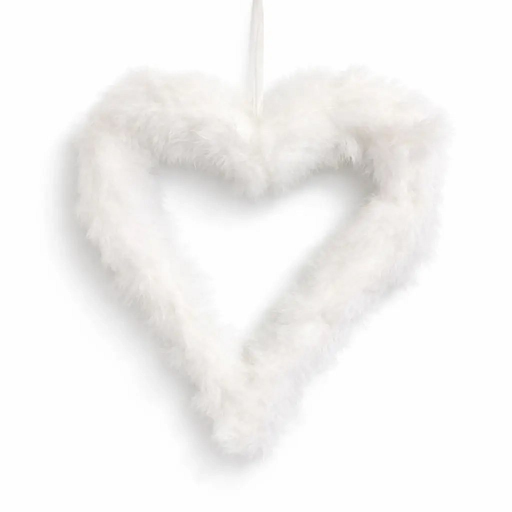 Décoration cœur en plumes, 37 cm, polystyrène, plumes, blanc, à suspendre