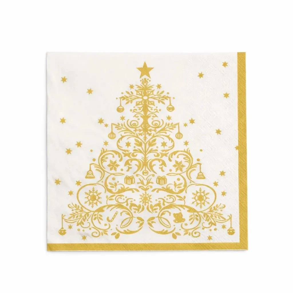 Serviettes en papier de Noël, 16,5 × 16,5 cm, paquet de 20 pièces, arbre doré