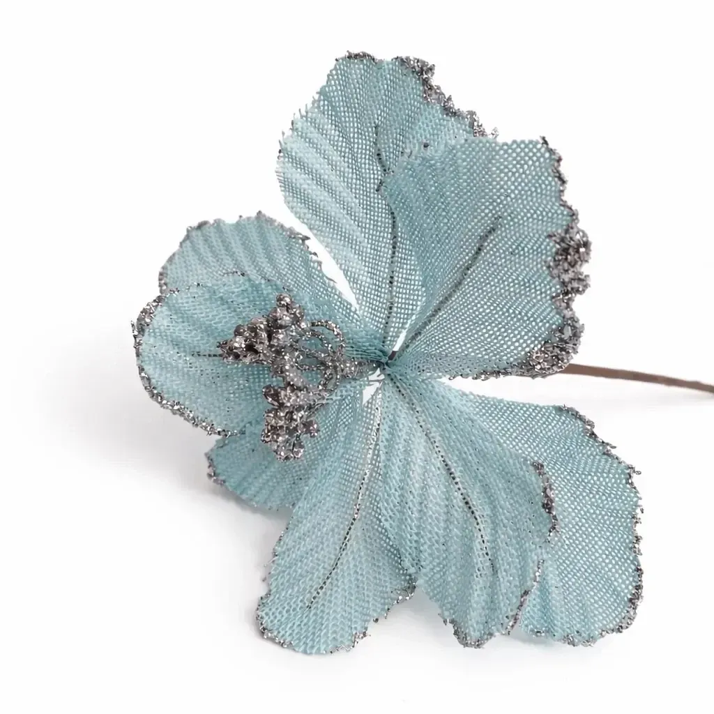 Décoration fleur artificielle bleue 20,5 × 17 cm, tissu